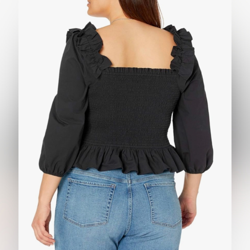 Long Sleeve Ruffle Smocked Cropped Top - Picture 2 of 7